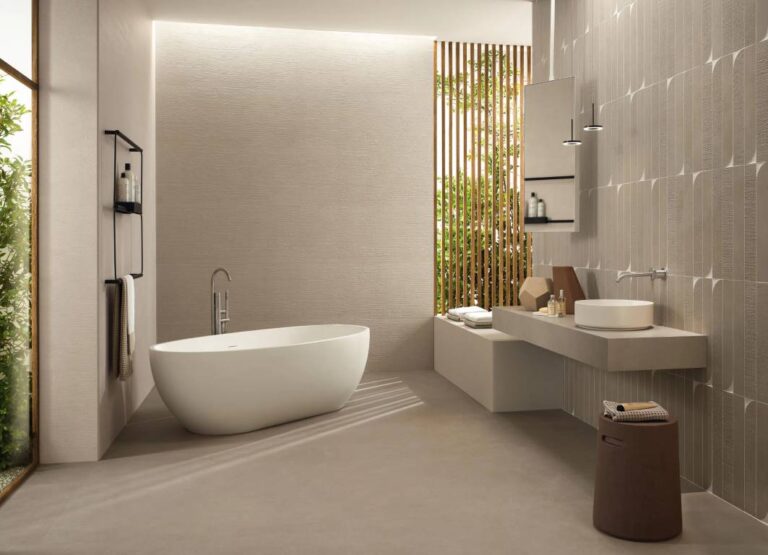 Boost Natural 3D Brushed wandtegel in de badkamer